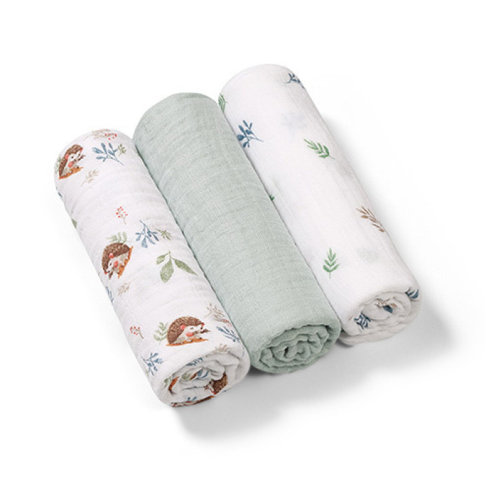 Mušelínové plienky BabyOno, Super Soft mentolové 100% bavlna, 3 ks x 70x70 cm, Ježko
