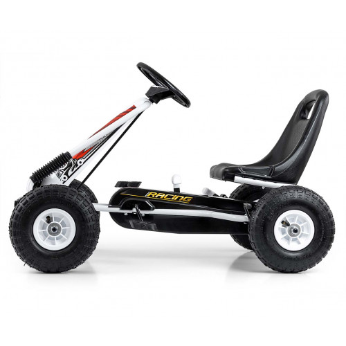Dětská šlapací motokára THOR – nafukovací kola, brzda, 3–8 let, černá, bílá