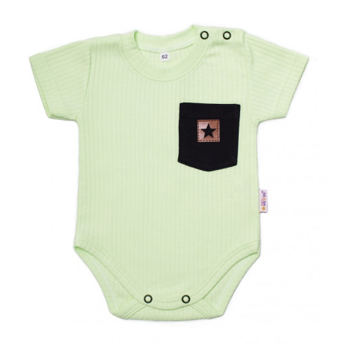 Baby Nellys Bavlnené rebrované body s kapsičkou, kr. rukáv, Summer Boy, zelené, veľ.86