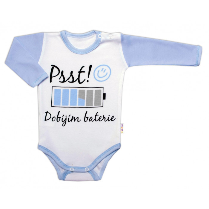 Body dlhý rukáv s vtipným textom Baby Nellys, Psst! Dobíjím baterie, kluk