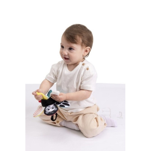 Senzorická záveska Kvetina do kočíka Montessori 3m+, kontrastná hračka pre bábätká