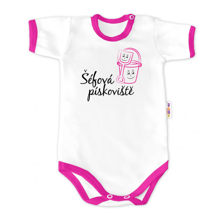Baby Nellys Body krátky rukáv - Šéfka pieskoviska - biele / ružový lem, veľ. 68