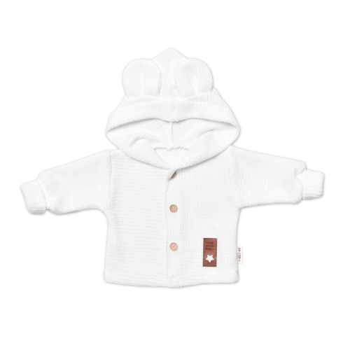 Elegantný pletený svetrík s gombíkmi a kapucňou s uškami Baby Nellys, biely, veľ. 86