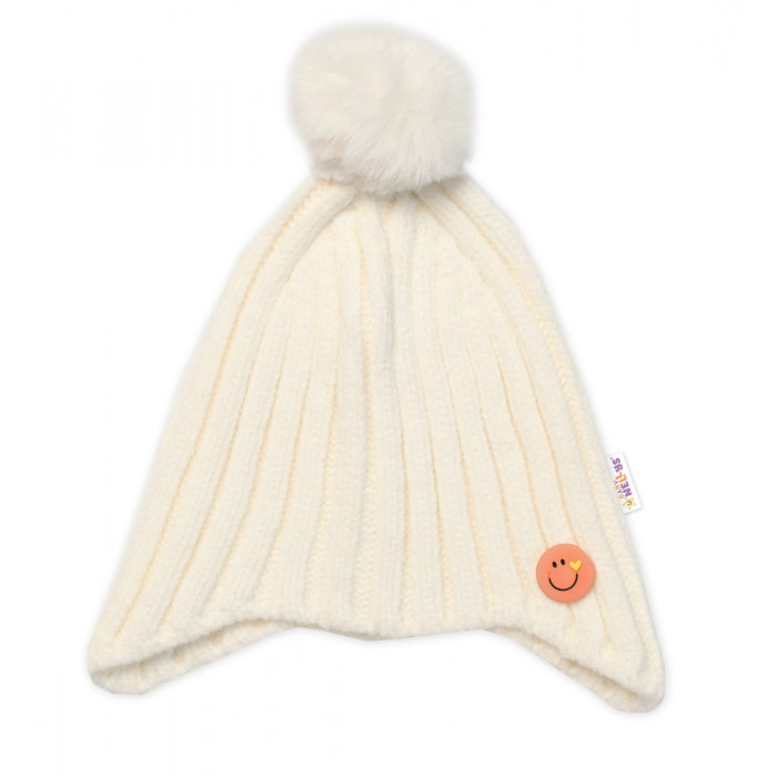 Detská zimná čiapka s brmbolcom Smile, Baby Nellys - smotanová, veľ. 48-54 cm