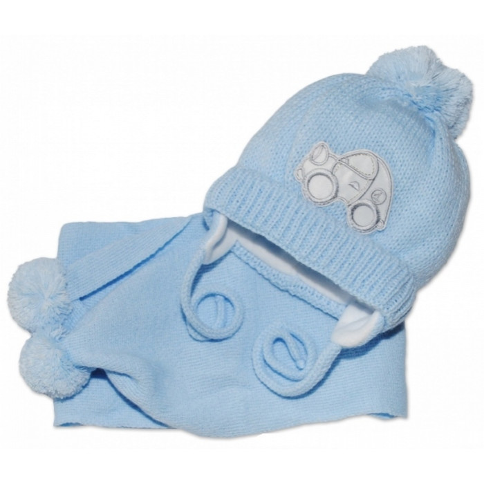 Zimná čiapočka s šálom - Autíčko sv. modré, 0-6m, Baby Nellys Zimná čiapočka s šálom - Autíčko sv. modré, 0-6m, Baby Nellys