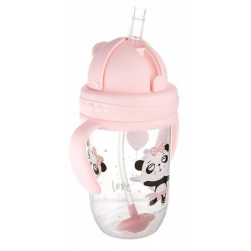 Canpol babies Nevylievací hrnček so slamkou a závažím Exotic Panda- ružový, 270 ml