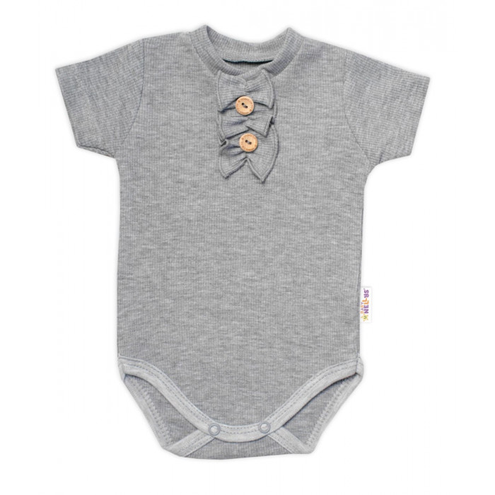 Baby Nellys Dojčenské rebrované body s gombíkmi kr. rukáv, Girl - sivé, veľ. 80