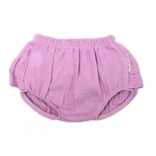 Baby Nellys 3-dielna mušelínová súpravička, body, kraťasky+čelenka GIRL, lila