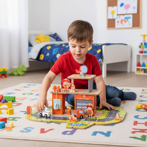 Montessori drevená garáž 2v1 Hasič