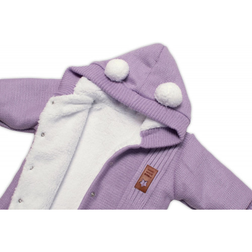 Baby Nellys Pletená kombinéza/overal LUX STAR s kožúškom - dvojvrstvová, fialová, veľ. 62