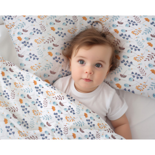 Povlečení do postýlky, 2D sada flanel - Louka, Baby Nellys, modrá/bílá