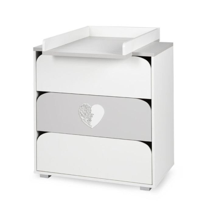 Prebaľovacia komoda Nel s prebaľovacím pultom,
srdiečko - bielé