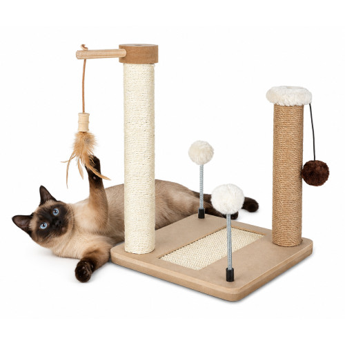 Škrabadlo pre mačky Cat Tree 40 cm – MDF, sisal, juta, guličky na pružinách a šnúrkach
