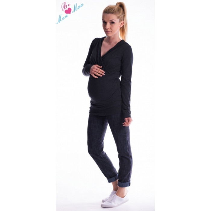 Be MaaMaa Tehotenská mikina s kapucňou OLINA - čierna, L/XL Be MaaMaa Tehotenská mikina s kapucňou OLINA - čierna, L/XL