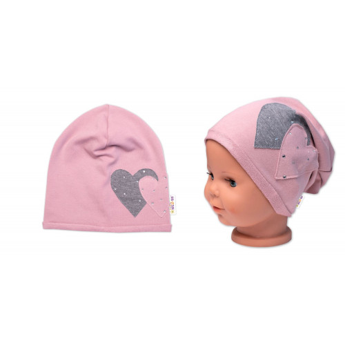 Detská čiapka bavlna, Srdiečka s kamienkami, Baby Nellys, púdrová