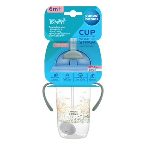 Detský hrnček so slamkou a závažím,  270 ml, Hory, zelené