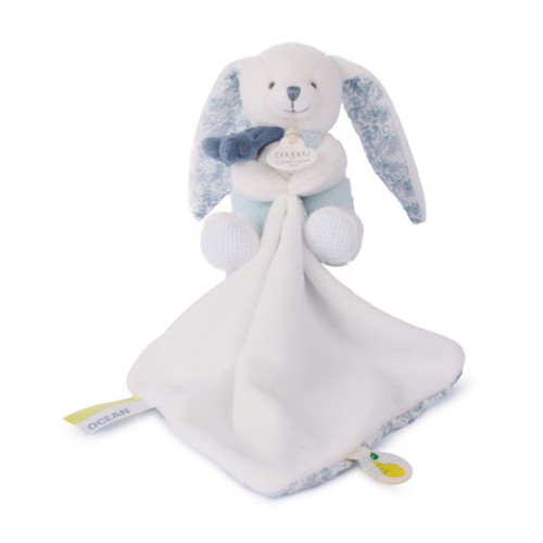 Doudou Darčeková sada Plyšový zajačik s dečkou 10 cm modrý