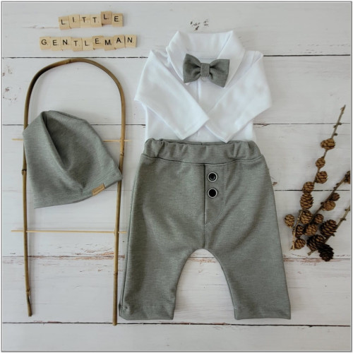 Z&Z 4-dielna sada Elegant Boy, body, nohavice, motýlik a čiapky, sivá/biela, veľ.62