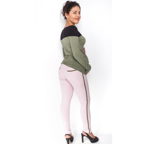 Be MaaMaa Tehotenské nohavice z lampasem - sv. růžové, veľ. S