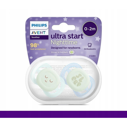 Ultra Start Nighttime cumlík 0–2 m, 2 ks – svietiaci, ortodontický, BPA FREE