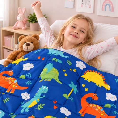 Záťažová deka TULLO Fizjo 3 kg, 100 × 150 cm, modrá s dinosaurami