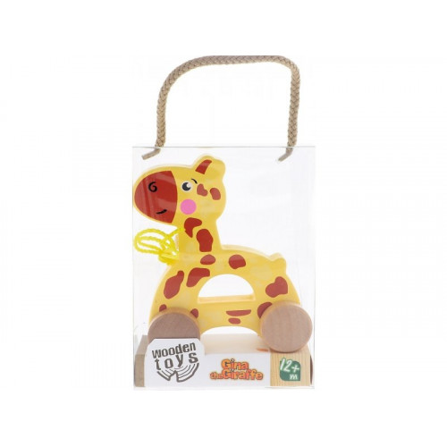 Edukačná drevená ťahacia hračka Žirafa Trefl, žltá