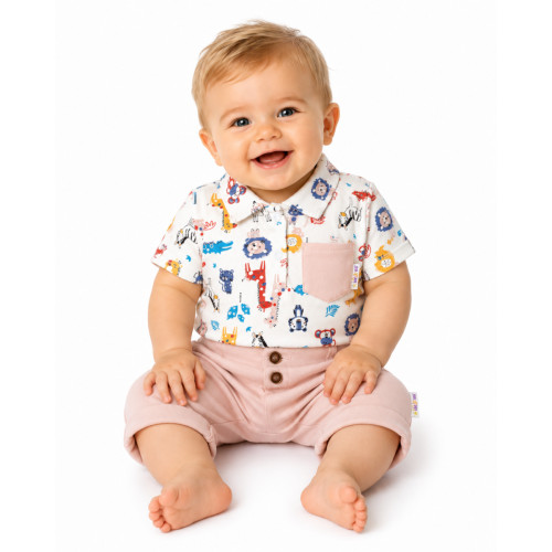 Baby Nellys 2-dielna sada body kr. rukáv, kraťasky, Safari - ecru/béžová, veľ. 92