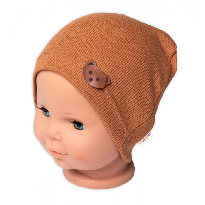 Baby Nellys Rebrovaná čiapka Macko - hnedá, veľ. 92/98