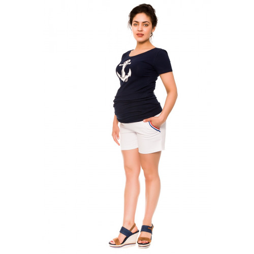 Be MaaMaa Tehotenské kraťasy Jeans Tommy - biele s prúžkom, vel´. S