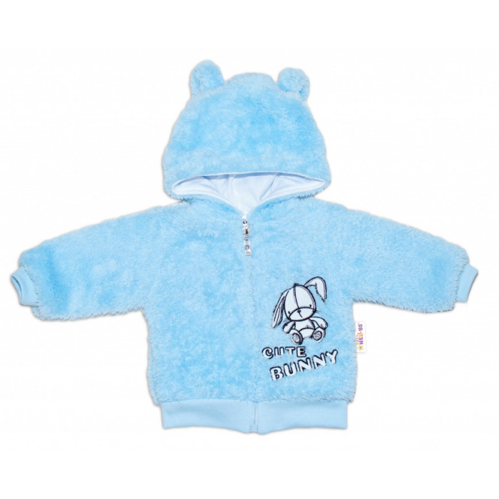 Baby Nellys Dojčenská chlupáčková bundička  s kapucňou Cute Bunny - modrá, veľ. 74