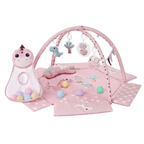 Hracia deka TinyMini Dino Pink s loptičkami – edukačná podložka pre bábätká