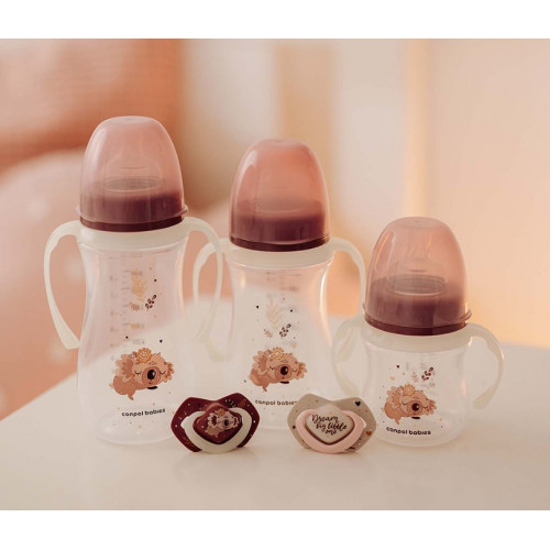 Antikolik. fľaštička so širokým hrdlom a svietiacimi úchytmi, Sleepy Koala, 300 ml - lila