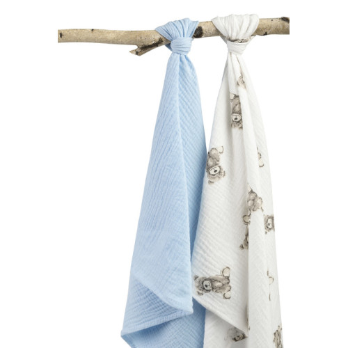 Mušelínové plienky krešované 60×75 cm Teddy Blue – sada 2 ks