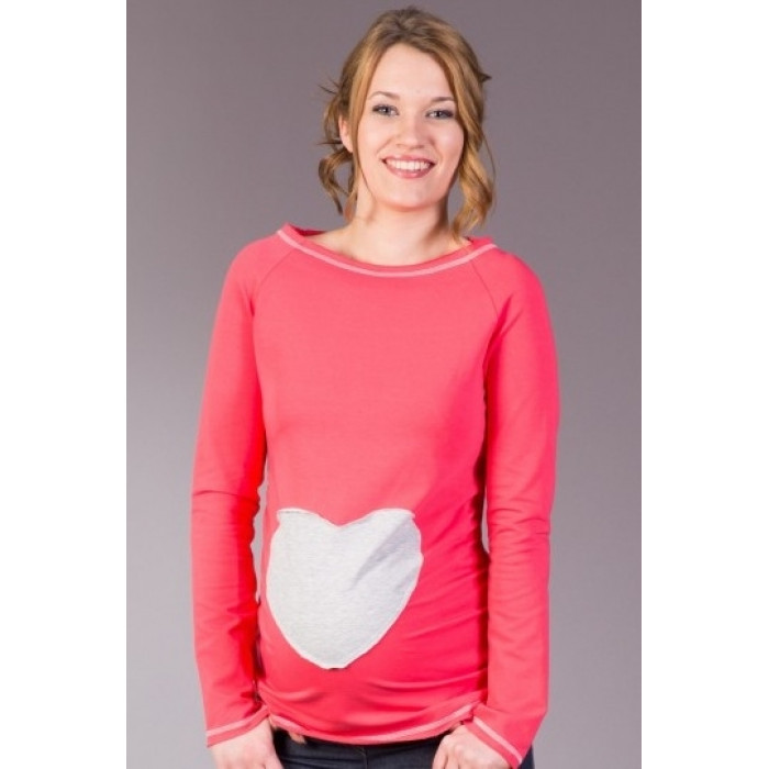 Be MaaMaa Tehotenské tričko / blúzka SRDCE dl. rukáv - koral, XL/XXXL Be MaaMaa Tehotenské tričko / blúzka SRDCE dl. rukáv - koral, XL/XXXL