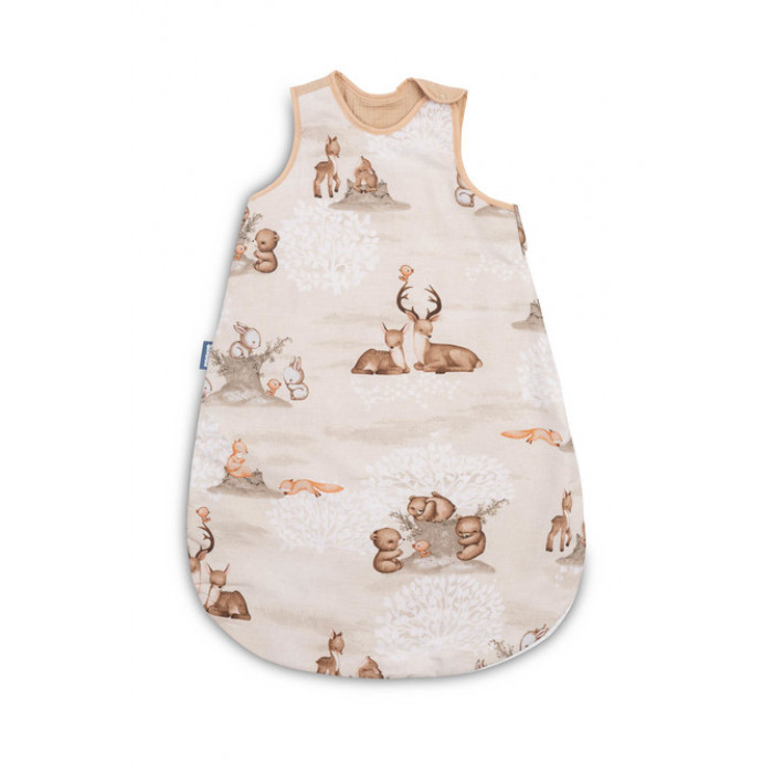Spací vak, mušelín, bavlna, veľ. M, 50x80cm - Zábava v lese, béžový