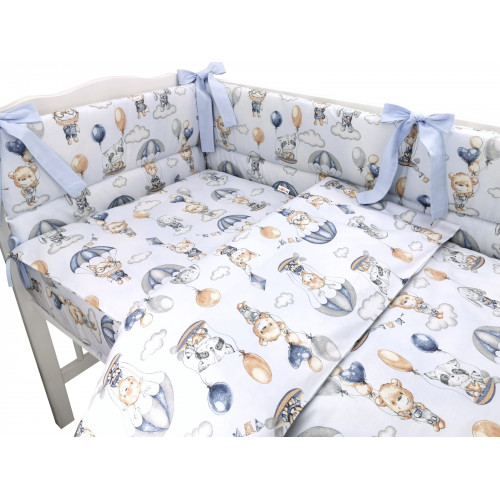 BABY NELLYS 3-dielna sada mantinel s obliečkami, Lietajúce zvieratká, modrá, 135x100 cm