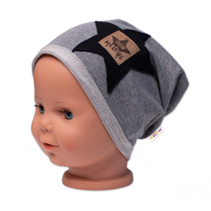 Detská čiapka bavlna, Baby Star, Baby Nellys, sivá