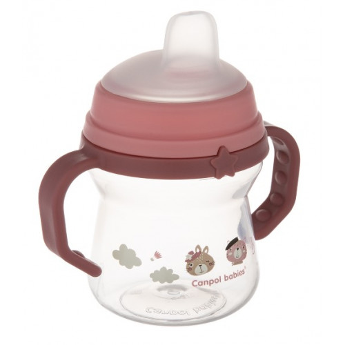 Nevylievací hrnček Canpol Babies s mäkkým náustkom - Bonjour, ružový, 150 ml