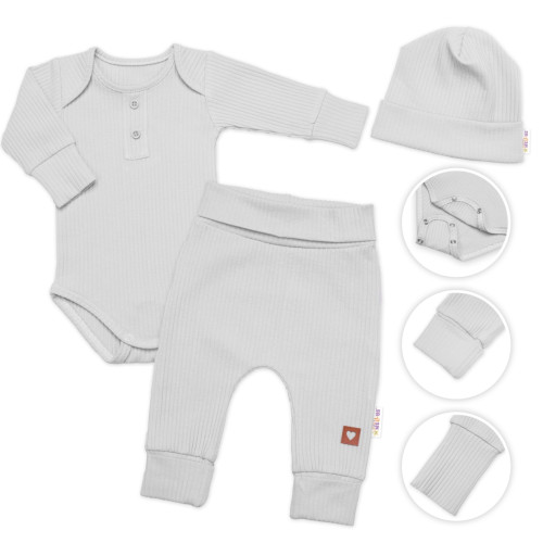 Rebrovaná rastúca súprava 3D, Baby Boy - šedá,veľ. 68/74
