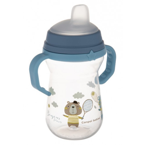 Nevylievací hrnček Canpol Babies s mäkkým náustkom - Bonjour, modrý, 250 ml