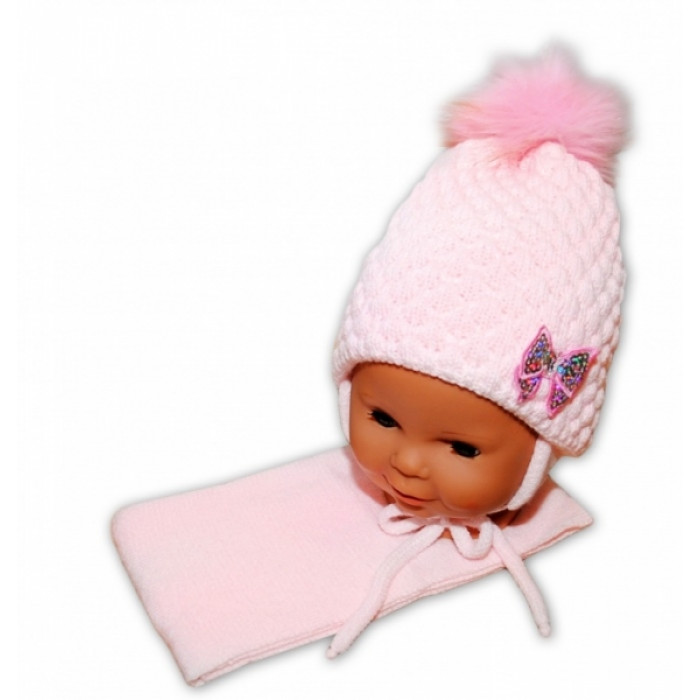 BABY NELLYS Zimné čiapky / čiapočka Mašlička - svetlo ružová BABY NELLYS Zimné čiapky / čiapočka Mašlička - svetlo ružová