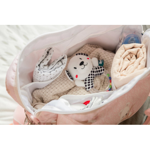Taška na kočík z ekokože Bear and Rabbit – organizér, ružová