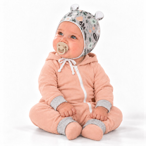 Baby Nellys Dojčenská čiapočka s uškami na zaväzovanie - Palouček, mätová, veľ. 68/74