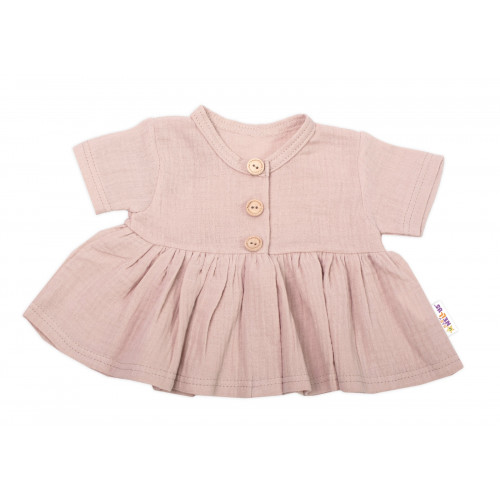 Baby Nellys 3-dielna mušelínová súpravička, tunika/blúzka, kraťasky, čelenka, béžová