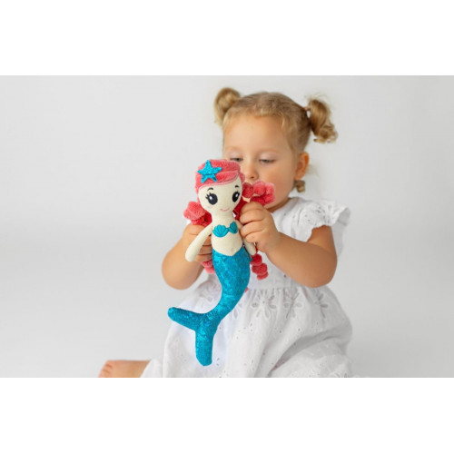 Mäkká handrová bábika Emma so šuštiacimi prvkami, modrá