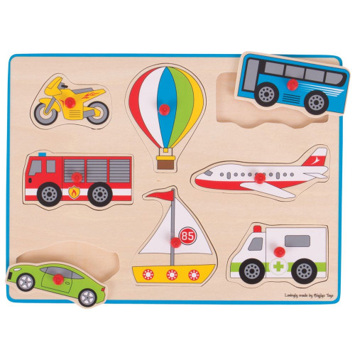 Bigjigs Toys Vkladacie puzzle dopravné prostriedky s úchytom