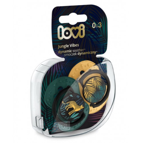 Lovi Silikónové dynamické cumlíky 0-3m, Jungle Vibes Boy - horčica/petrolejová