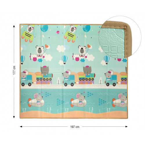 Obojstranná skladacia penová podložka pre deti 197 × 177 cm - cirkus a cestovanie