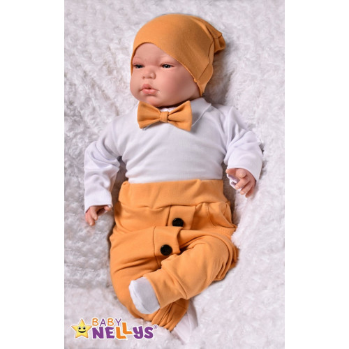 Baby Nellys 3-dielna sada Hubert, body s motýlikom, tepláčiky a čiapočka - hořčica, veľ.80