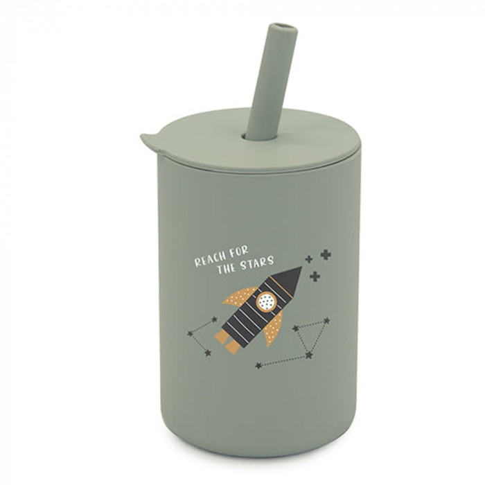Silikónový hrnček so slamkou Raketa, 150 ml - šedý